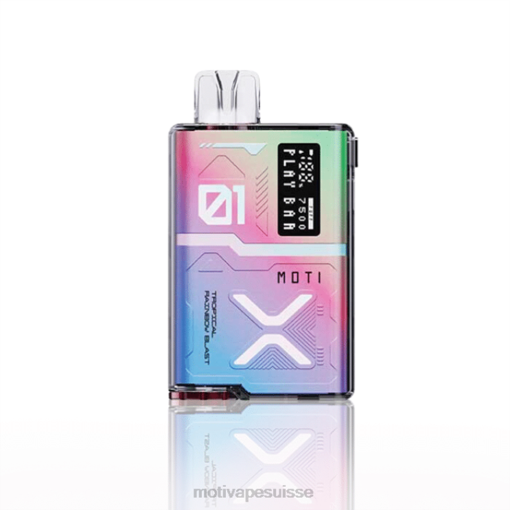 MOTI Vape Pop Suisse - MOTI Play Bar 7500 vapes jetables (5%, 7500 bouffées) explosion d'arc-en-ciel tropical DTJL054