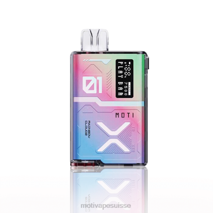 MOTI Vape Review - MOTI Play Bar 7500 vapes jetables (5%, 7500 bouffées) nuage arc-en-ciel DTJL057