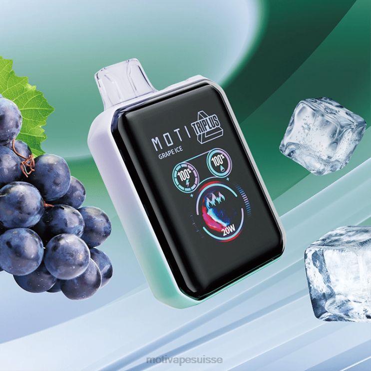 MOTI Vape Pop Suisse - MOTI Triplus Vape jetable 20k (5%, 20000 bouffées) glace aux raisins DTJL04