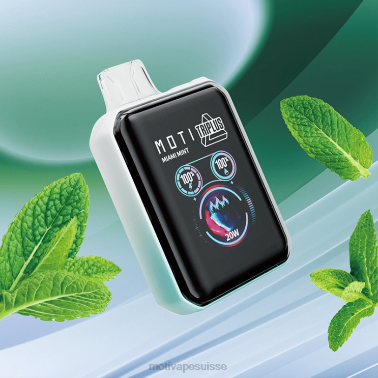MOTI Vape Price Suisse - MOTI Triplus Vape jetable 20k (5%, 20000 bouffées) menthe de Miami DTJL05